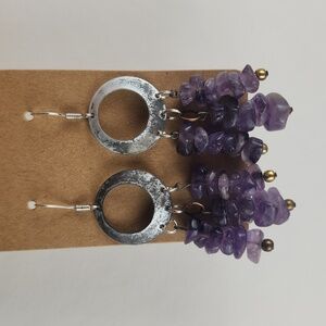 HANDMADE genuine amethyst earrings, antique silver & gold toned, NEW!!!!